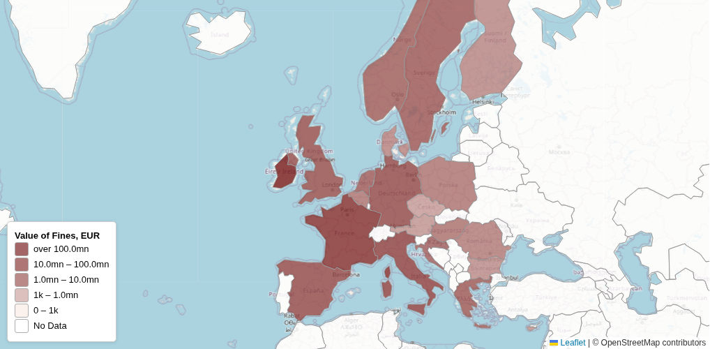 Heatmap of GDPR Fines in Media, Telecoms and Broadcasting by Value