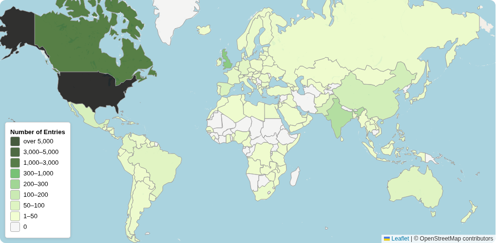 Heatmap of All Countries Where Businesses Have Submitted to the US Robocall Mitigation Database